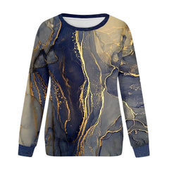 Marbing Print Hoodie For Women Round Neck Long Sleeves Sweatshirt For Ladies Trendy Athletic Loose Fit Pullover Female Clothes