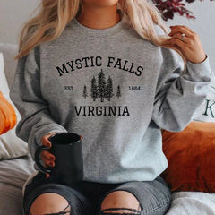 Mystic Falls Virginia Sweatshirt Vampire Fan Sweater Salvatore Brothers Hoodie Unisex Long Sleeve Sweatshirts Casual Pullovers