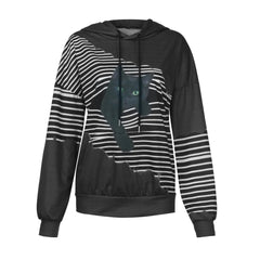 Women's Loose Stripe Splicing Explosion Hooded Long Sleeved Sweatshirt Athletic casual Egirl