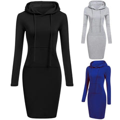 High Quality 2020 New Hot Sale Fashion Women's Casual Style Hooded Hoodie Long Sleeve Sweater Pocket Bodycon Tunic Dress Top