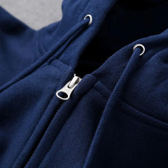 Good Quality Zip Hooded Women Sweatshirt Navy Blue Cotton Casual Street Wear Loose Spring Autumn Solid Color Hoodie Jacket