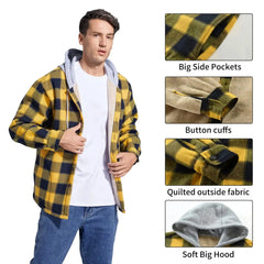 Men's Cotton Plaid Shirts Jacket 2022 Hoodie Sweatshirt Hip Hop Cardigan Casual Flannel Button Down Jackets with Hood for Men