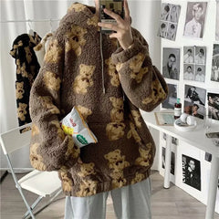 Teddy Bear Hoodie Man Oversized Hoodie Furry Sweatshirts Loose Casual Pullovers oversized Tracksuit Spring Men Anime Clothing