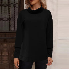 Women Solid Color Turtleneck Knitted Sweatshirt Autumn Winter Lantern Sleeves Loose Hoodie New Female Office Everyday Casual Top