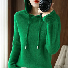 Autumn Winter Cashmere Hoodie Women's Loose Hooded Knitted Jacket Ingot Needle Thick Sweater Outer Wear Women Clothes N210