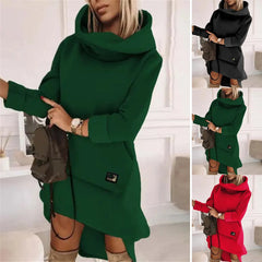 New Women Y2K Autumn Winter High Necked  Long Sleeved Sweatshirts Hooded Sweatshirt Dress Ladies Pullover Top Female Hoodies