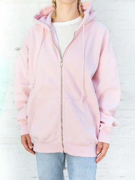 Sweet Pink Oversized Hoodie Autumn Long Sleeve Hooded Zip-up Cotton Sweatshirt Casual Preppy Style Cute Hoodies Top for Woman