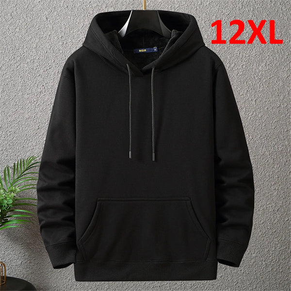 800GSM Heavy Weight Fashion Men's Hooded New Autumn/Winter Casual Thick Cotton Plus Size L-12XL Top Solid Color Hooded Sweatshir