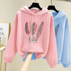 Sweetshirts For Woman Female Feather Hoodie Long Sleeved Women’s Sweater Hooded Casual Printed Women's Hoodies Sweatshirts