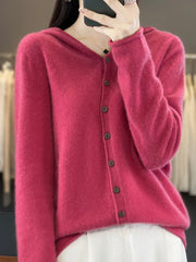 Spring New Long Sleeve Women Sweater Casual Cardigan 100% Merino Wool Solid Hoodie Cashmere Knitwear Korean Popular Clothing Top