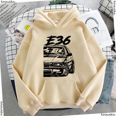 Autumn Winter New Men's Stylish Unique Design Hooded E36 Car Printed Harajuku Casual Loose Oversize Women Sweatshirt Unisex