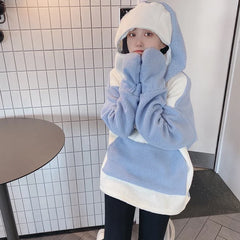 Kawaii Shark Hooded Sweatshirts Women Plush Warm Autumn Winter New Fashion Hoodies Cute Student Clothing Furry Pullovers Pockets