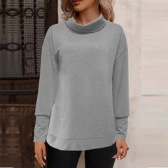 Women Solid Color Turtleneck Knitted Sweatshirt Autumn Winter Lantern Sleeves Loose Hoodie New Female Office Everyday Casual Top