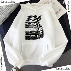 Autumn Winter New Men's Stylish Unique Design Hooded E36 Car Printed Harajuku Casual Loose Oversize Women Sweatshirt Unisex