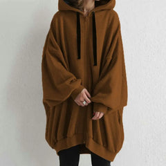 Women Autumn Hooded Drawstring Sweatshirt Coat Long Sleeve Pockets Zipper Placket Mid-length Solid Color Hoodie Outwear