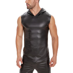 Plus Size Mens Shiny Leather Tank Top Soft Matte Leather Hoodies T-Shirts Sleeveless High-elastic Shaping Leather Tees Sexi