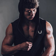 Men's Running Fitness Sleeveless Hooded Sweatshirts Jackets For Man Zip Hoodie Vest Gym Clothing Sportswear Jogging Tracksuits