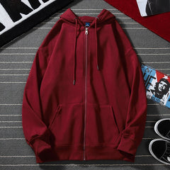 2023 New Casual Women's/Men's Sweatshirts Oversized Hooded Zipper Coats Spring Autumn Jackets Red Wine Hoodies  jp175