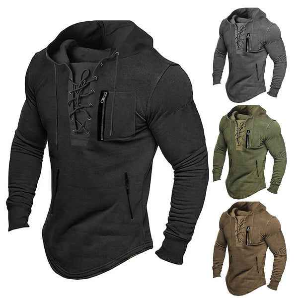 Autumn Lace Up Vintage Hoodie for Men Fashion Oversized Men‘s Clothing Casual Sweatshirt Long Sleeve Medieval Fit Pullover Tops