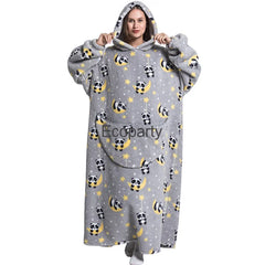 2023 Oversized Wearable Flannel Blanket Men Women Autumn Winter Lovely Printed Warm Hoodies Pullover Casual Pajamas Sweatshirt