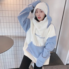 Kawaii Shark Hooded Sweatshirts Women Plush Warm Autumn Winter New Fashion Hoodies Cute Student Clothing Furry Pullovers Pockets