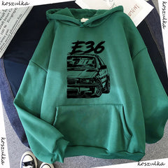 Autumn Winter New Men's Stylish Unique Design Hooded E36 Car Printed Harajuku Casual Loose Oversize Women Sweatshirt Unisex