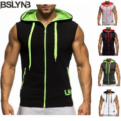 New Men Tank Tops Bodybuilding Sleeveless Hoodie Tops Silm Fit Hooded Vest Sport Casual Vests Tracksuit