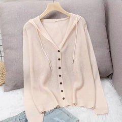 Women's Hoodie Spring Summer Knit Cardigan Coat Women's Hooded Top Sweater Thin Hollow Out Sun Protection Jacket Korean Fashion