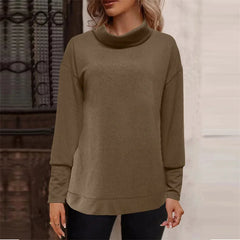 Women Solid Color Turtleneck Knitted Sweatshirt Autumn Winter Lantern Sleeves Loose Hoodie New Female Office Everyday Casual Top