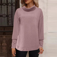 Women Solid Color Turtleneck Knitted Sweatshirt Autumn Winter Lantern Sleeves Loose Hoodie New Female Office Everyday Casual Top