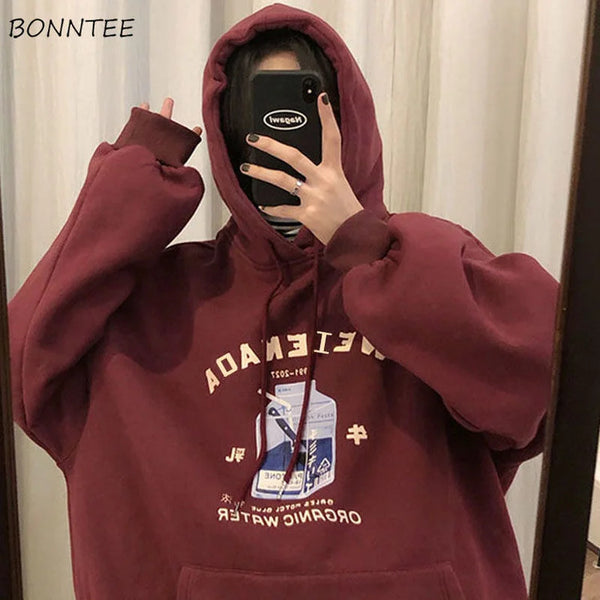 Hoodies Women Streetwear Harajuku Winter BF Thick Graffiti Kangaroo Pocket All-match Print Loose Tunic Korean Style New Arrival