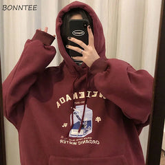 Hoodies Women Streetwear Harajuku Winter BF Thick Graffiti Kangaroo Pocket All-match Print Loose Tunic Korean Style New Arrival