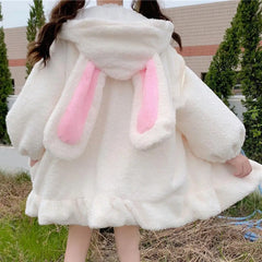 Winter Hoodies Warm Kawaii Rabbit Ears Women Sweatshirt Girl Lolita Hooded Zip-up Casual Sweatshirts Harajuku Hoodie Long Sleeve