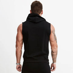 Gym Fitness Hoodie Mens Sleeveless Sweatshirt Bodybuilding Workout Cotton Zipper Vests Coat Male Casual Sportswear Hooded