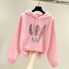 Sweetshirts For Woman Female Feather Hoodie Long Sleeved Women’s Sweater Hooded Casual Printed Women's Hoodies Sweatshirts