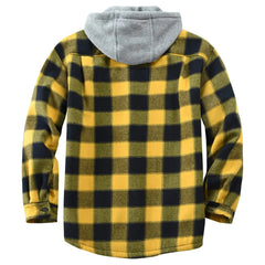 Men's Cotton Plaid Shirts Jacket 2022 Hoodie Sweatshirt Hip Hop Cardigan Casual Flannel Button Down Jackets with Hood for Men